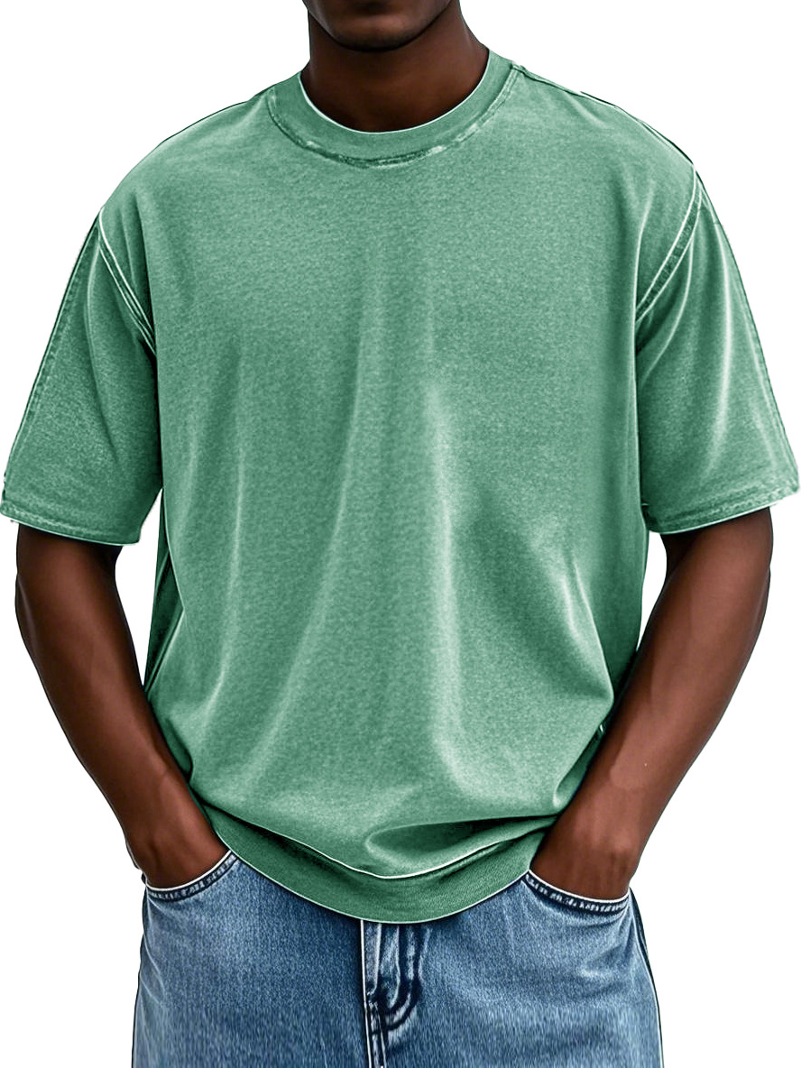 Men's Fashion Washed Retro Round Neck Short-sleeved T-shirt