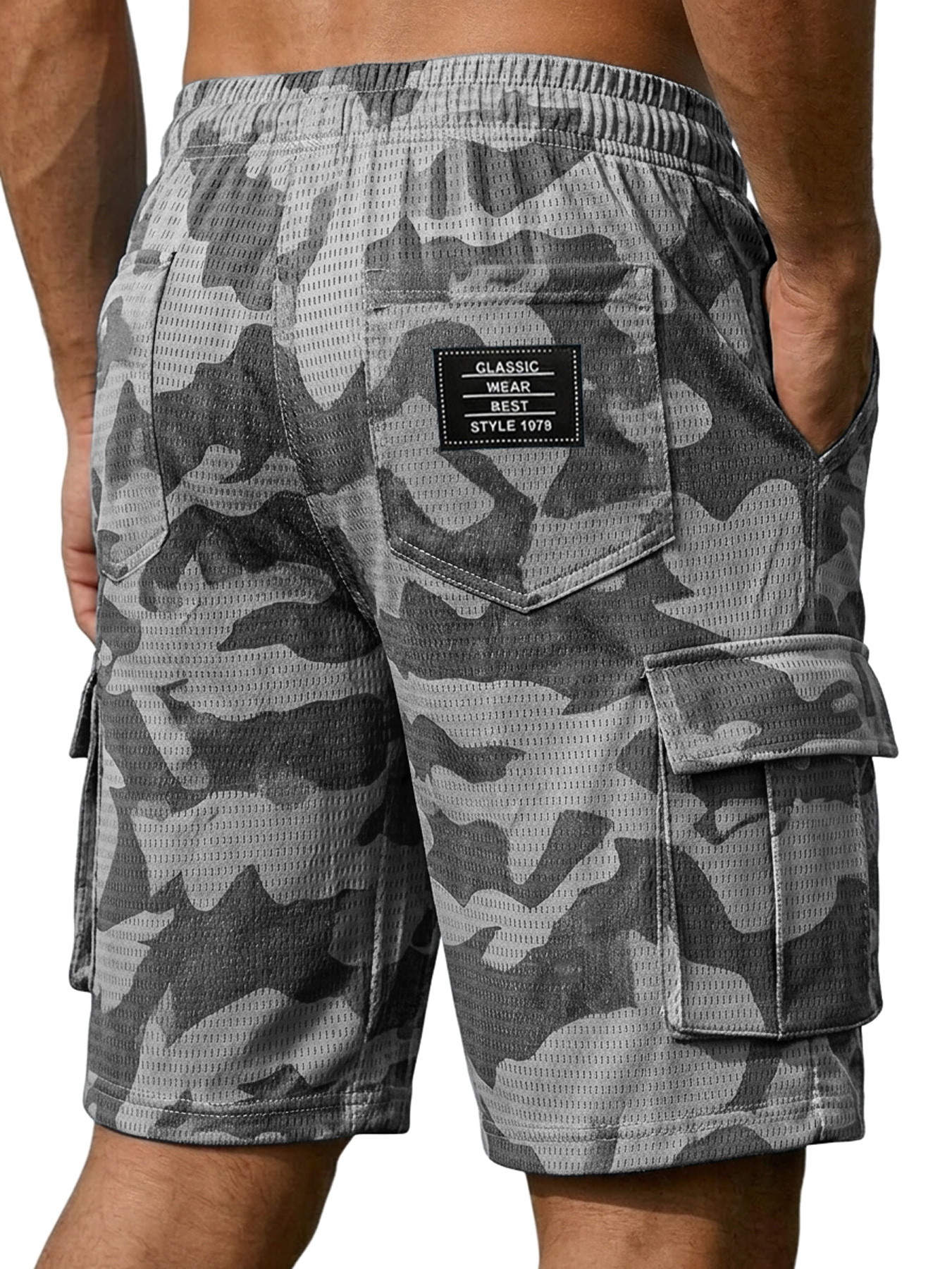Men's Basic Mesh Camouflage Multi-pocket Casual Cargo Shorts