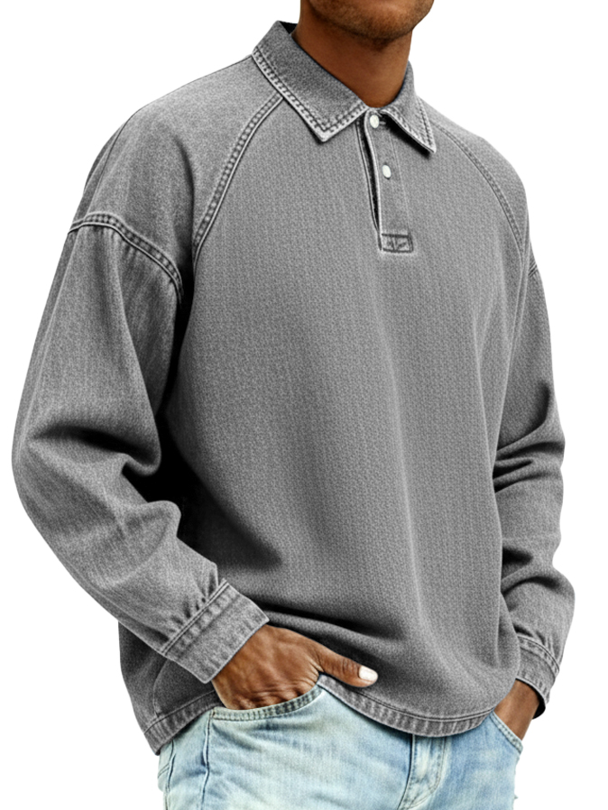 Men's Retro Distressed Fashion Raglan Collared Polo Shirt