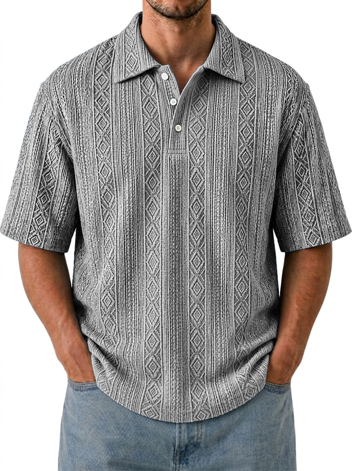 Men's Breathable Jacquard-Texture Casual Short-Sleeve Polo Shirt
