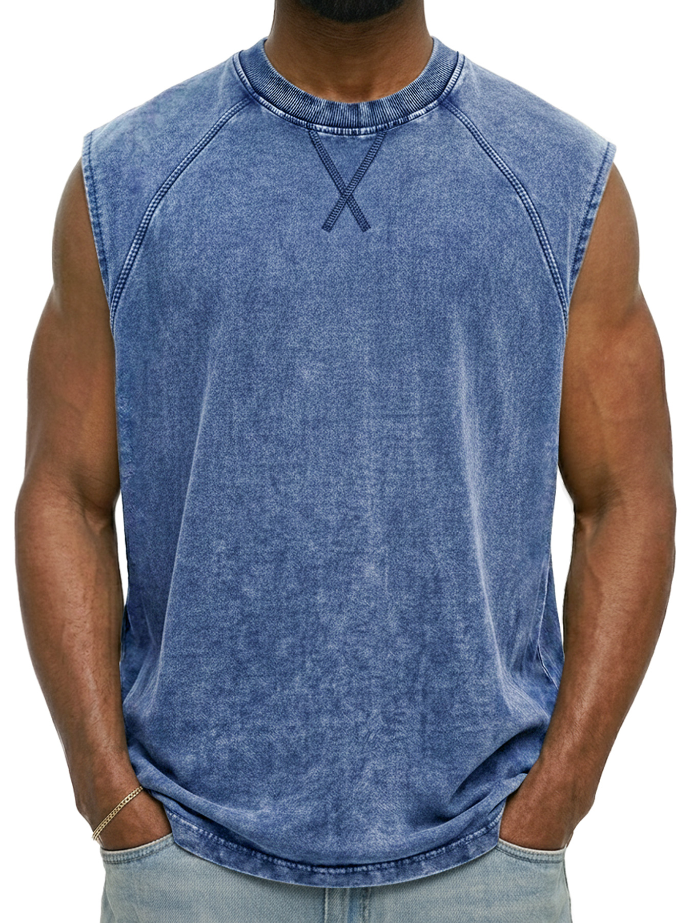 Men's Retro Raglan Round Neck Casual Sleeveless Vest