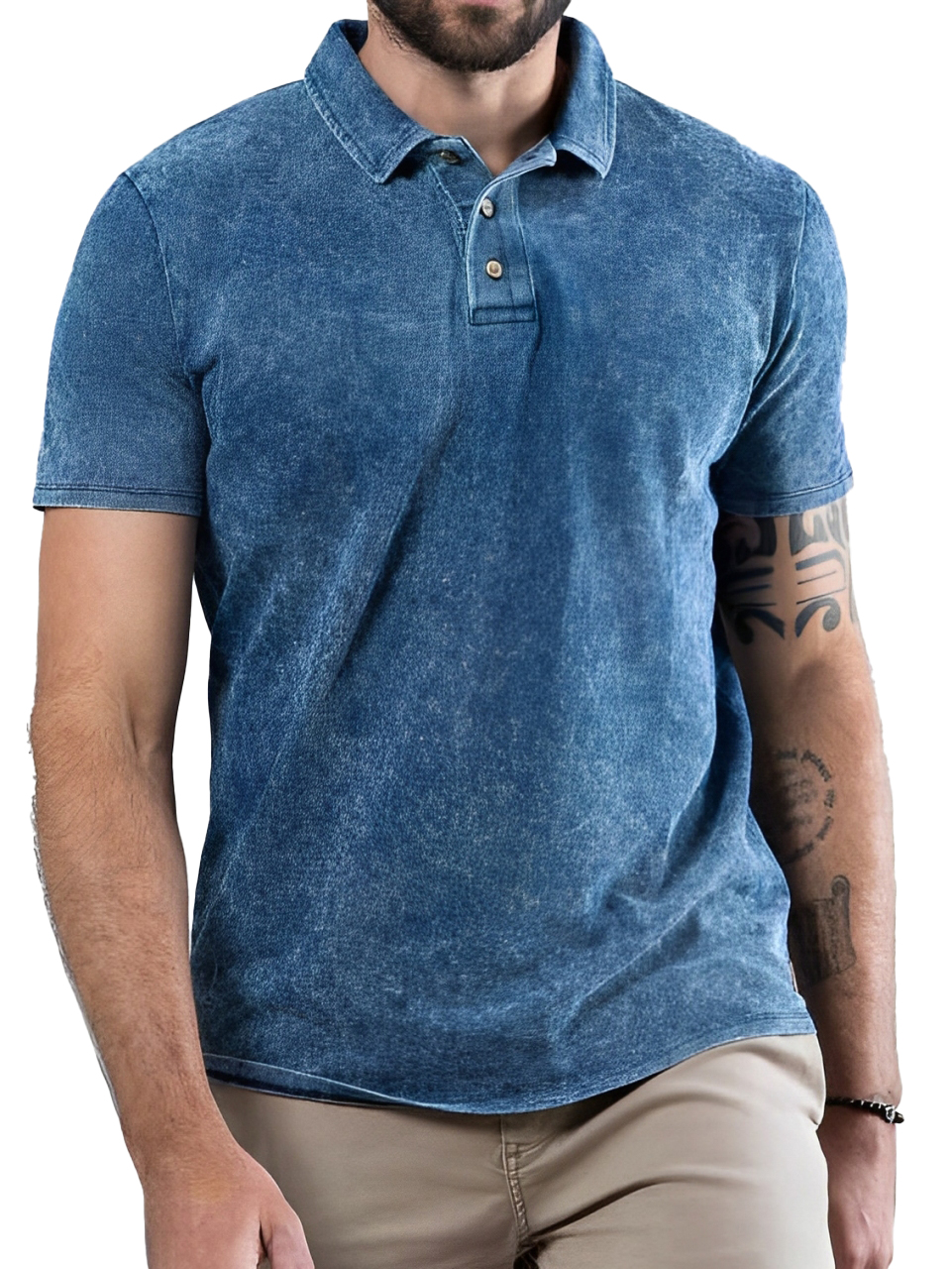 Men's Fashion Retro Distressed Washed Short Sleeve Polo Shirt