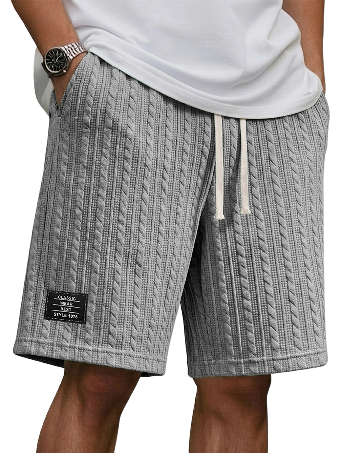 Men's Relaxed-fit Shorts With Jacquard Texture And Embroidered Logo