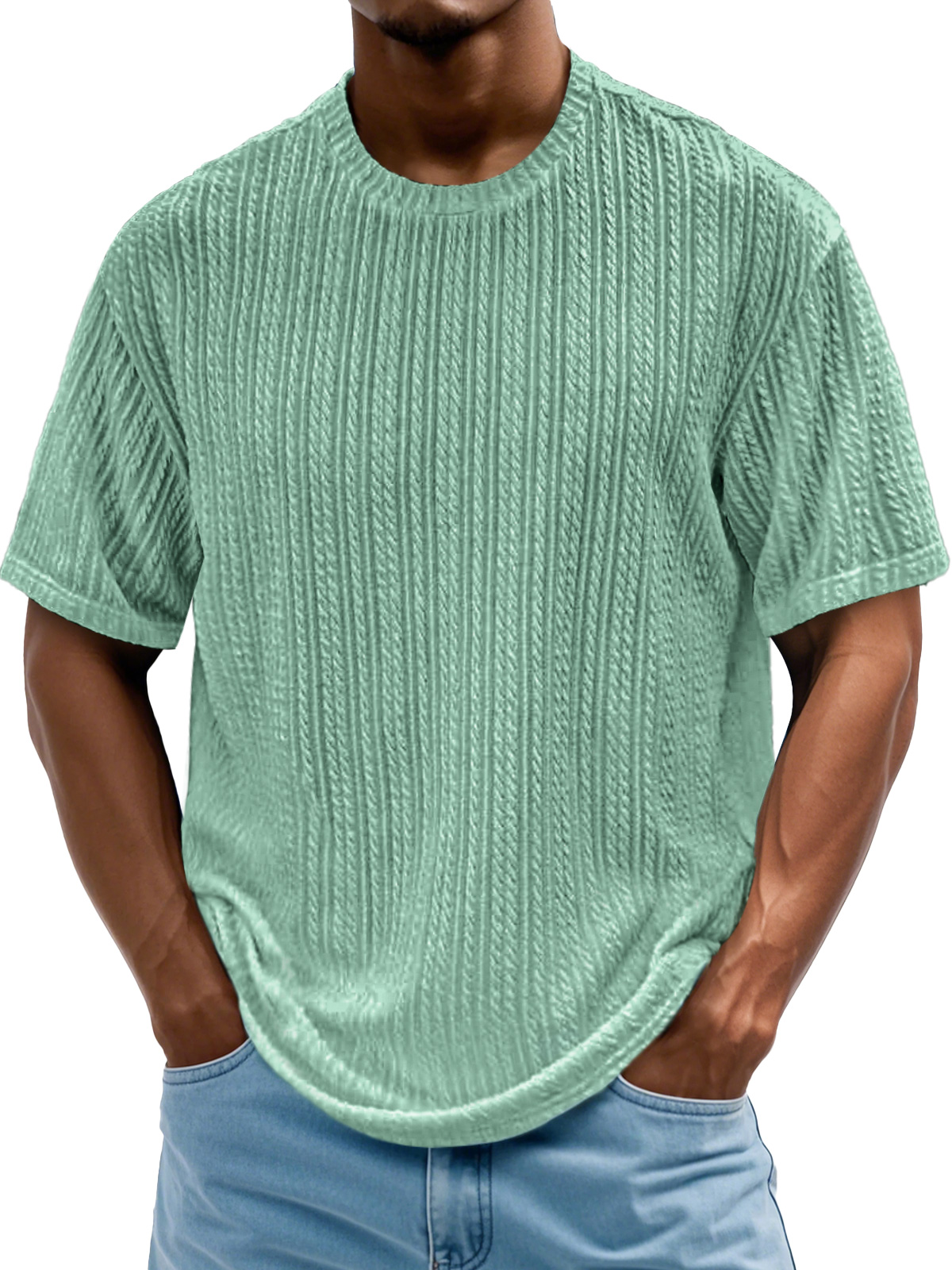 Men's Daily Round Neck Casual Texture Solid Color Comfortable Short-sleeved T-shirt