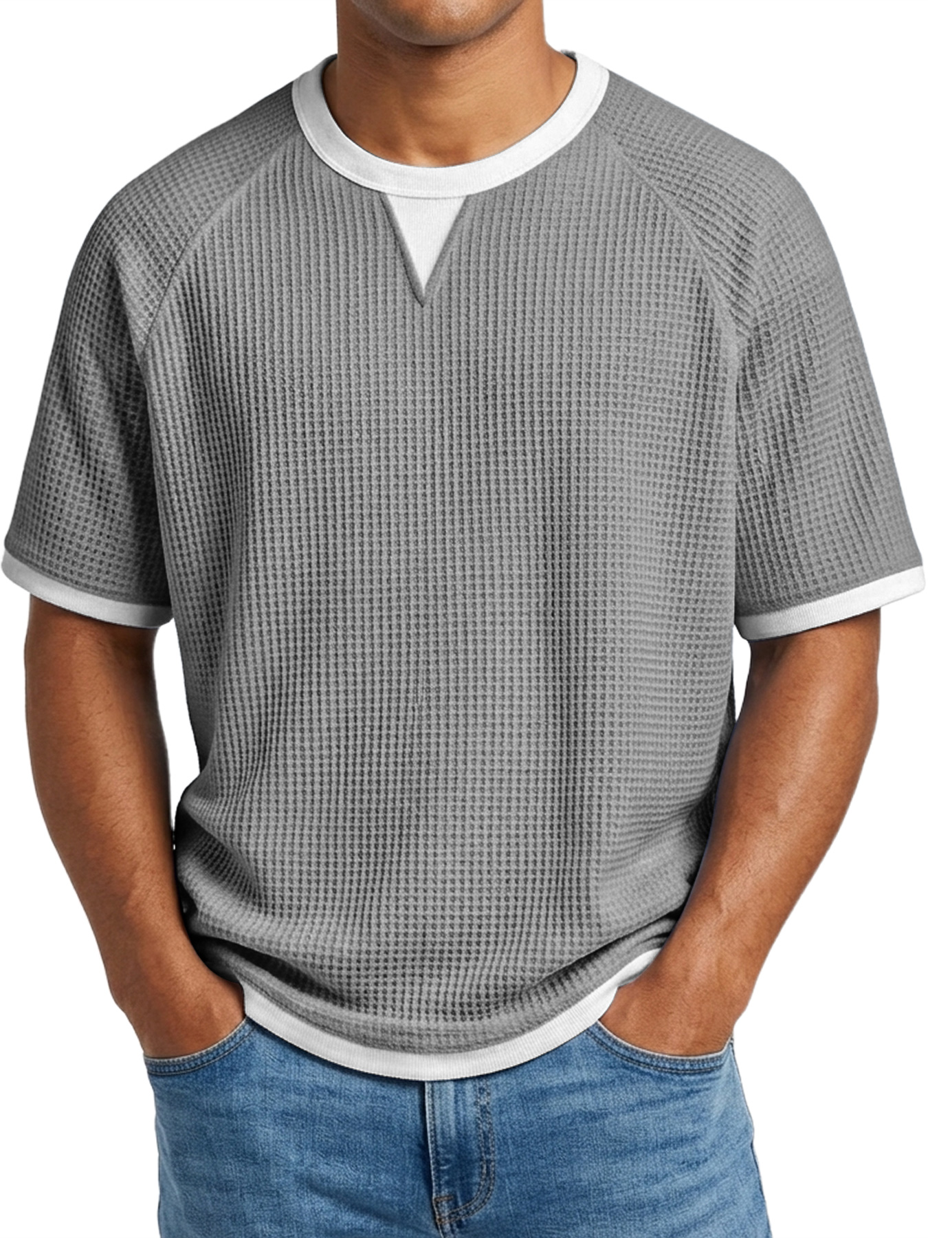 Men's Waffle Casual Color Block Comfortable Crew Neck Short Sleeve T-shirt