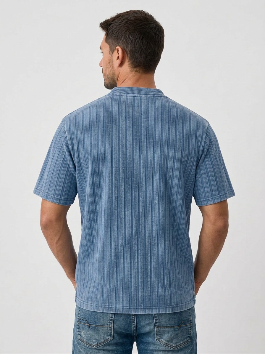Men's Textured Striped Short-Sleeve Henley – Breathable & Comfortable