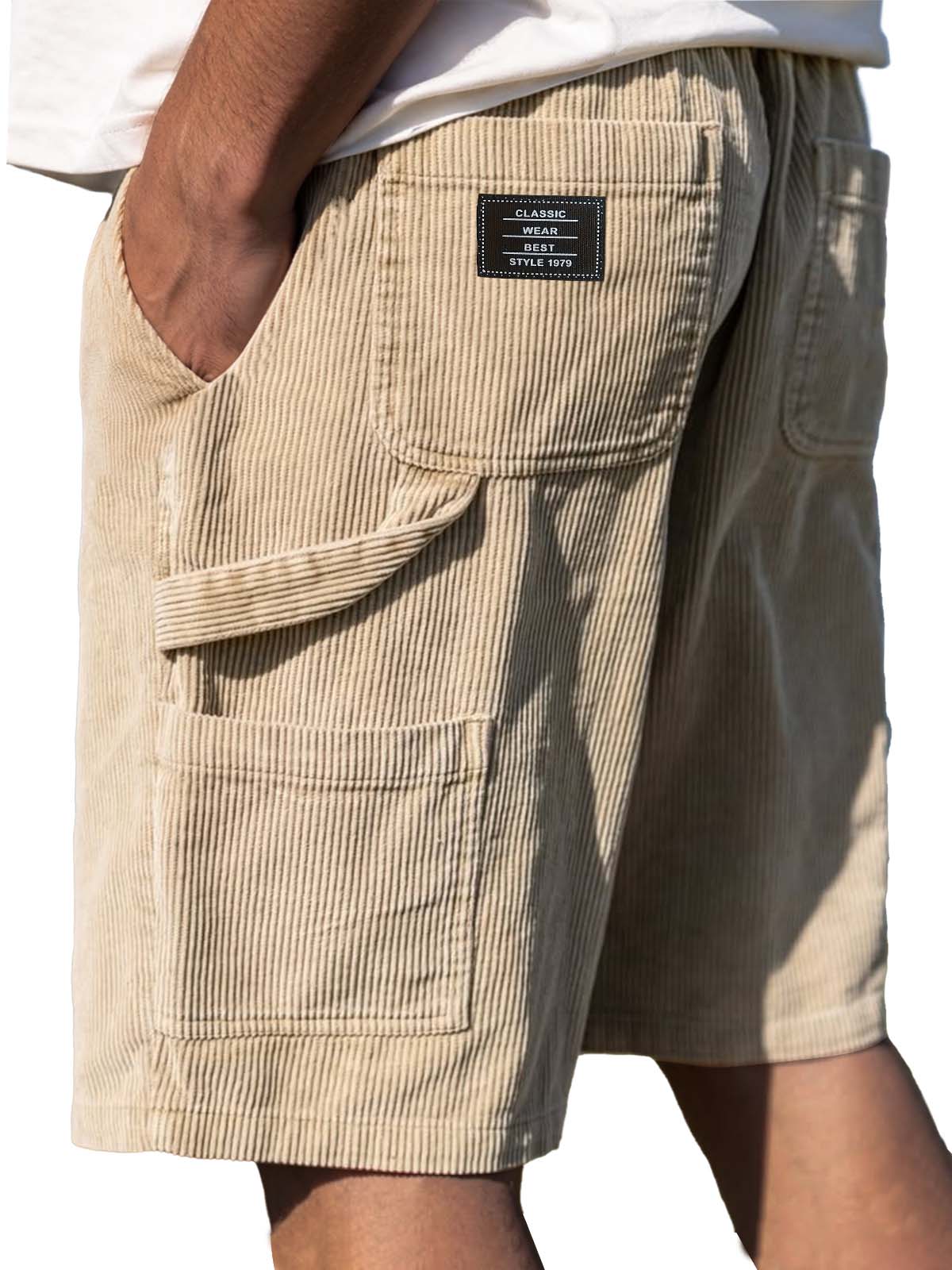 Men's Retro Embroidered Suede Logo Corduroy Stylish Drawstring Casual Shorts