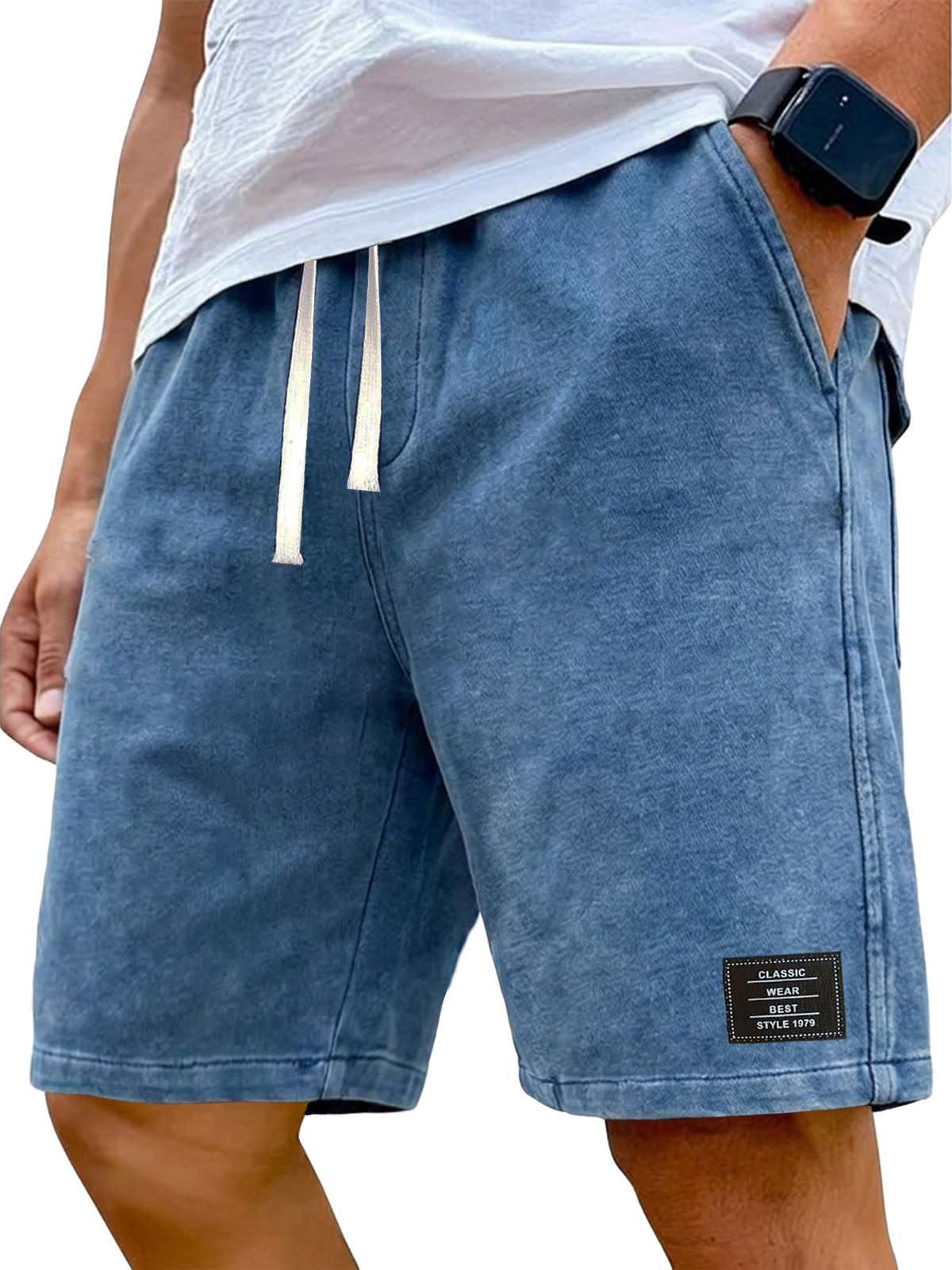 100% Cotton 290g Cotton Retro Distressed Washed Embroidered Logo Shorts