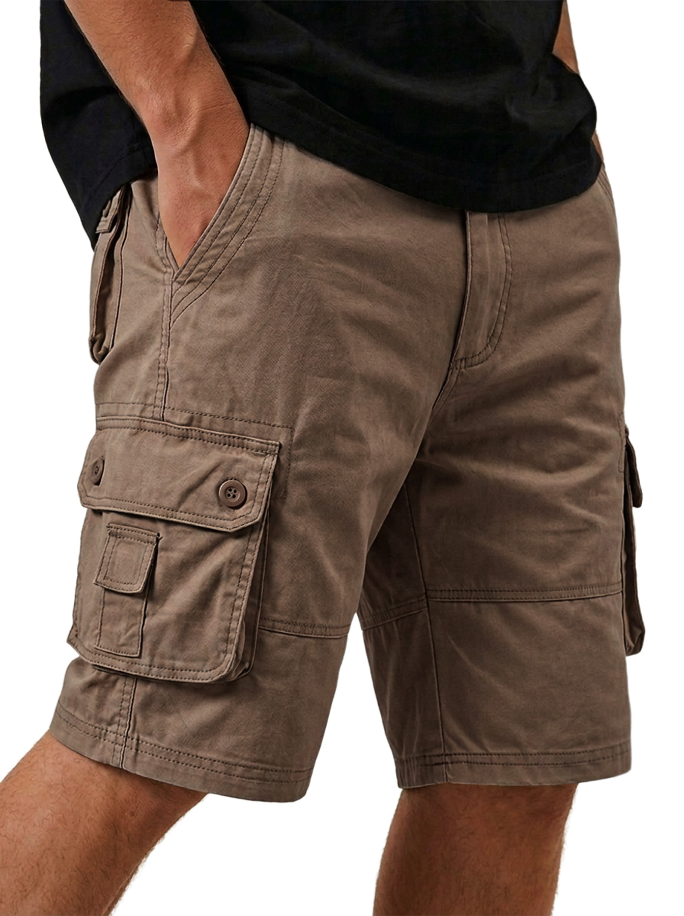 Men's Loose-Fit Cotton Casual Cargo Shorts with Multiple Pockets