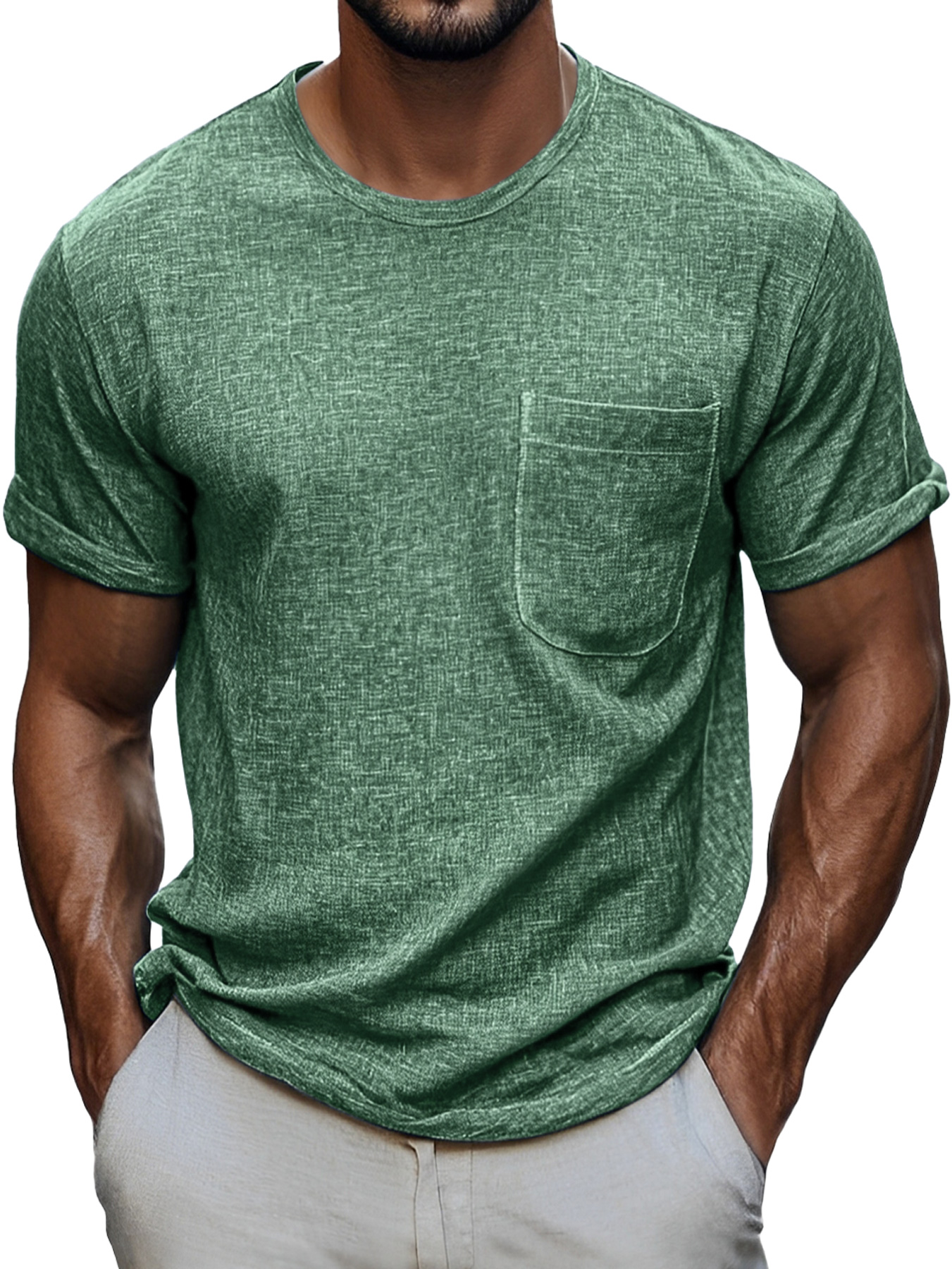 Men's Daily Round Neck Pocket Casual Comfortable Solid Color Short Sleeve T-shirt