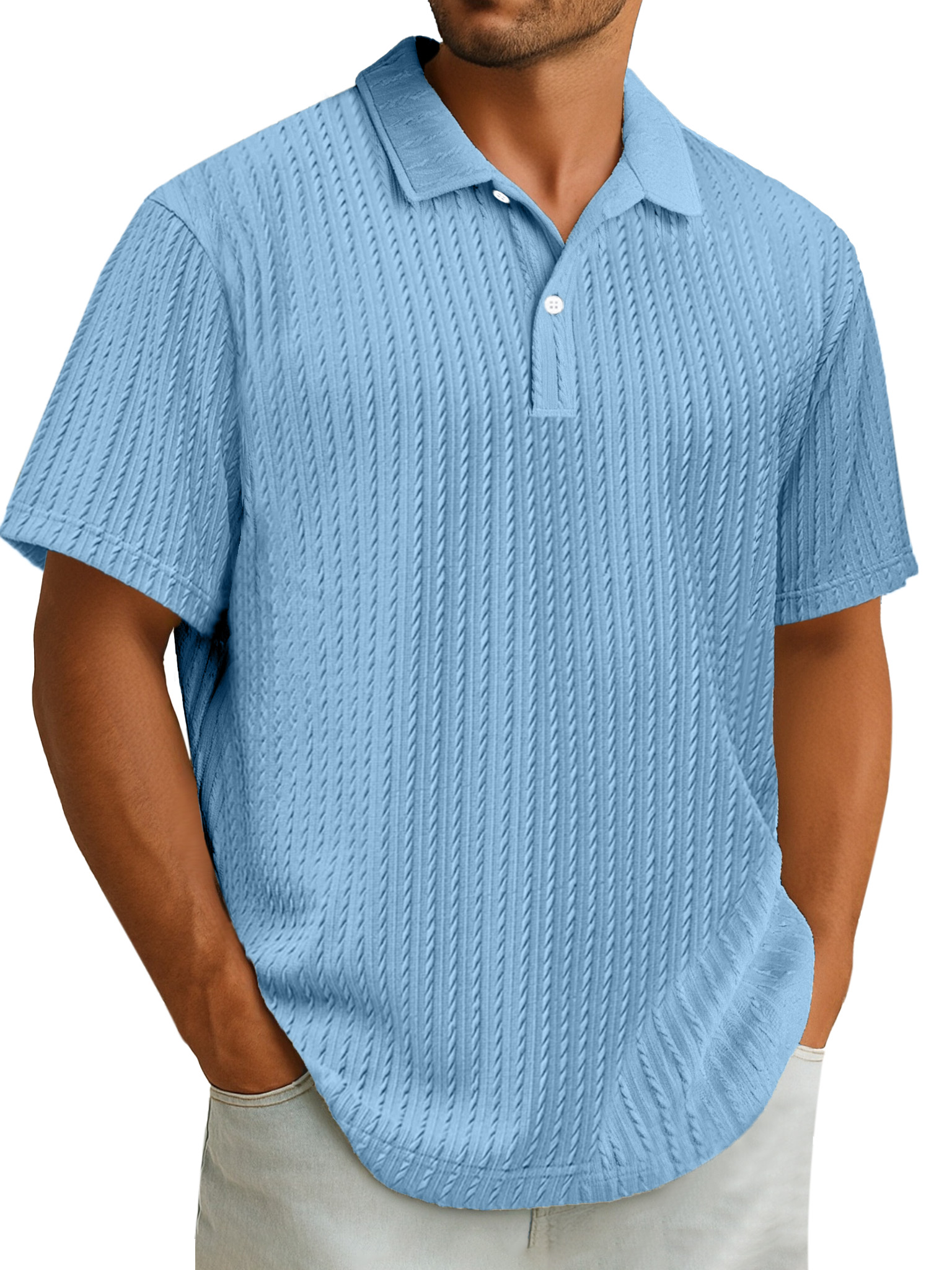 Men's Casual Simple Design Solid Color Texture Short-sleeved Polo Shirt