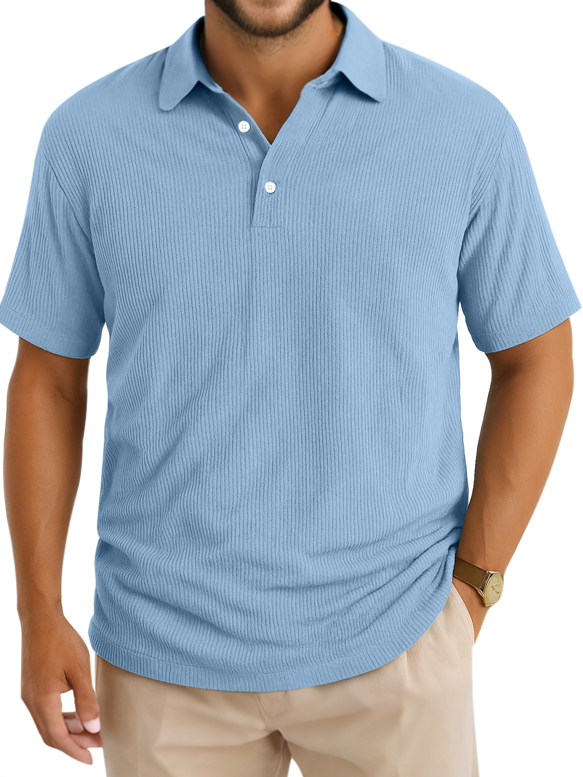 Men's Daily Simple Vertical Pit Lapel Button Short Sleeve Polo Shirt