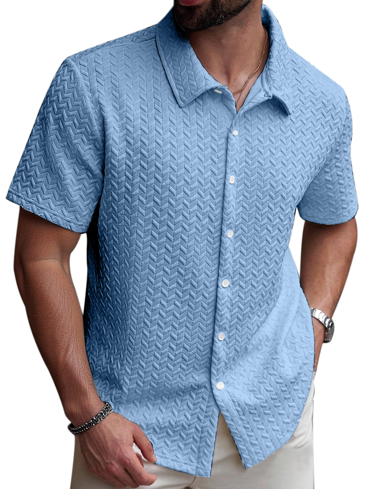 Men's Simple Solid Color Simple Texture Short-sleeved Shirt
