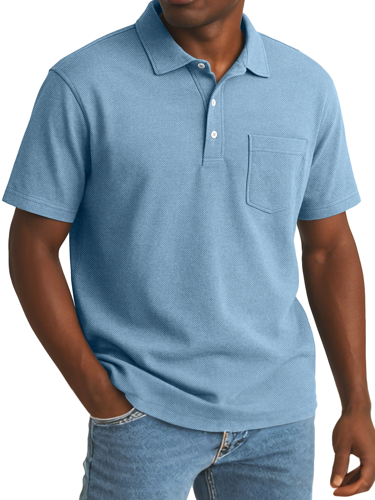 Men's Simple Daily Solid Color Comfortable Button Lapel Short Sleeve Polo Shirt