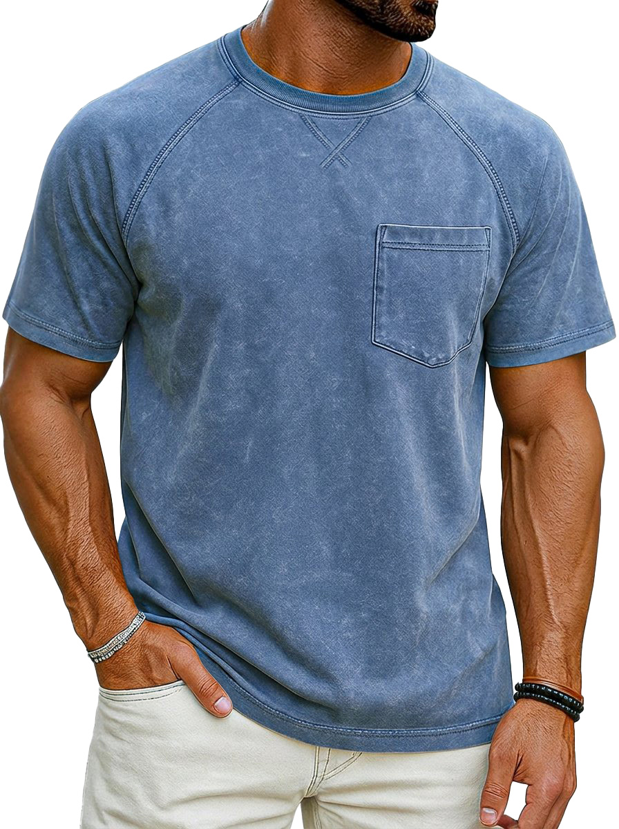 Vintage distressed raglan sleeve short-sleeved crew neck T-shirt