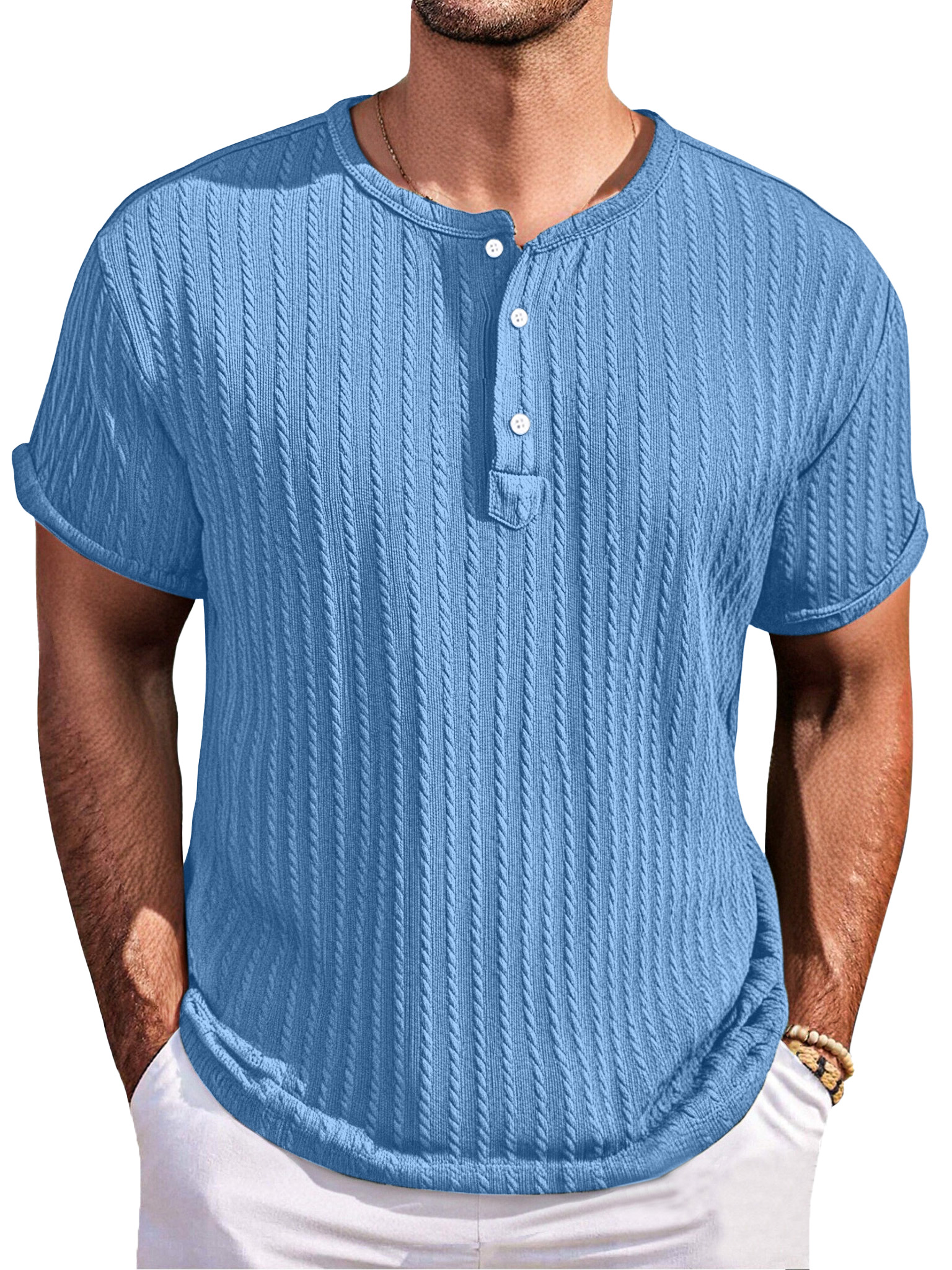 Men's Simple Casual Texture Loose Short-sleeved Henley Shirt