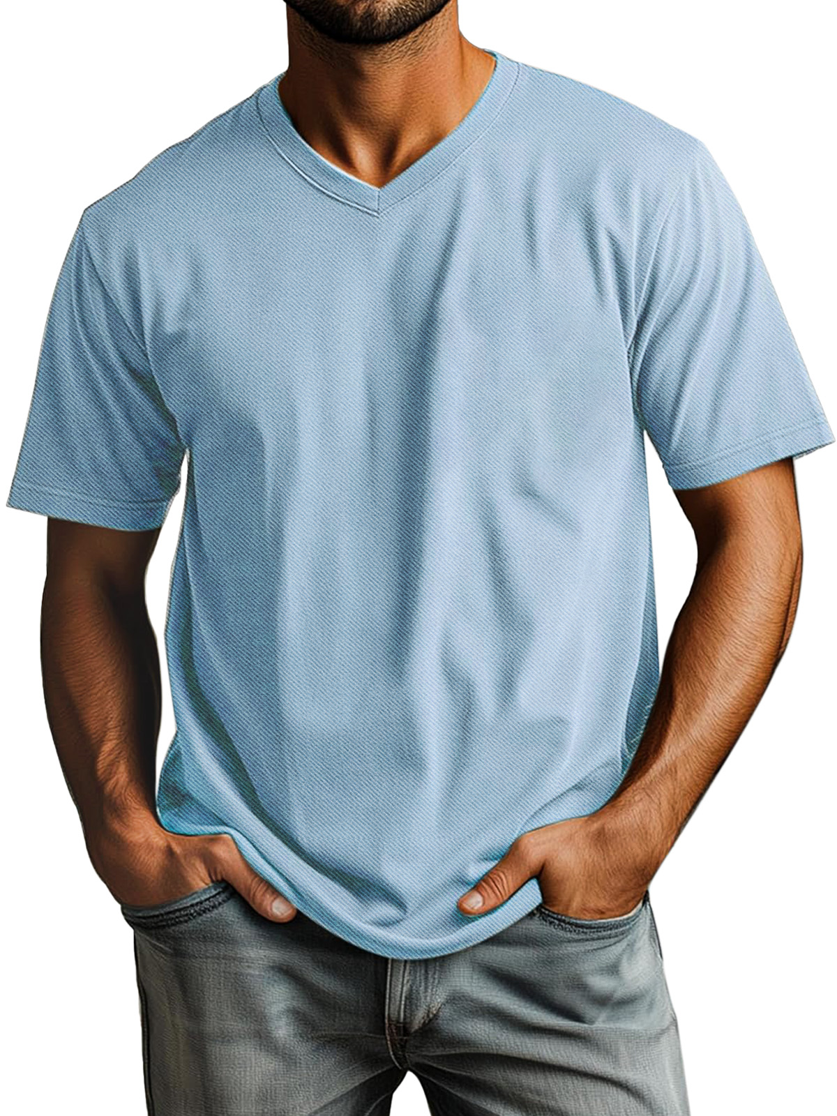 Men's Casual Simple Solid Color Daily V-neck Short-sleeved T-shirt