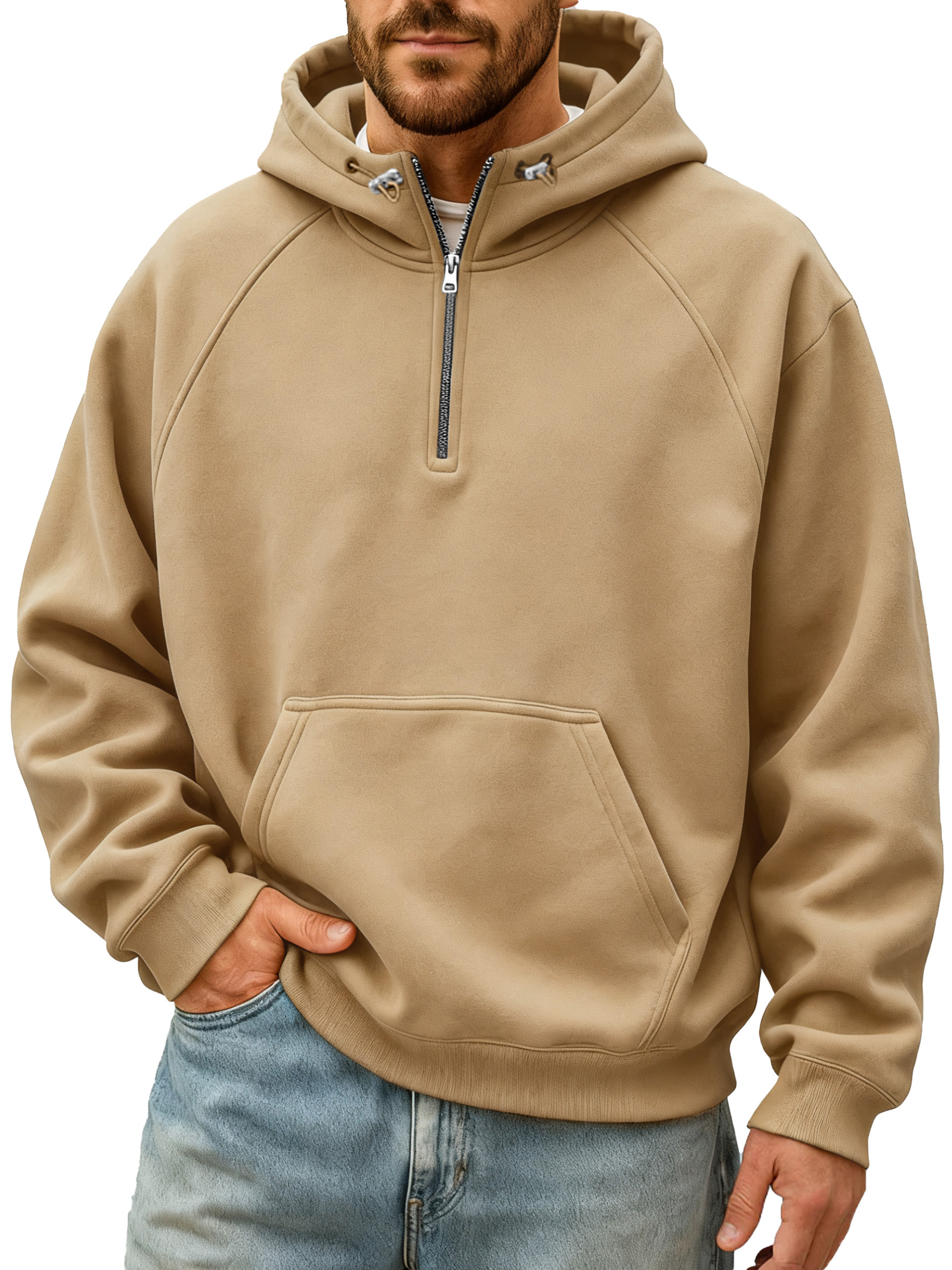 Men's Simple And Comfortable Solid Color Stand Collar Zipper Hooded Sweatshirt