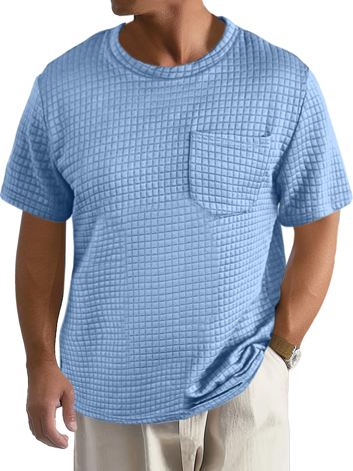 Men's Casual Daily Solid Color Small Square Short Sleeve Pocket T-shirt