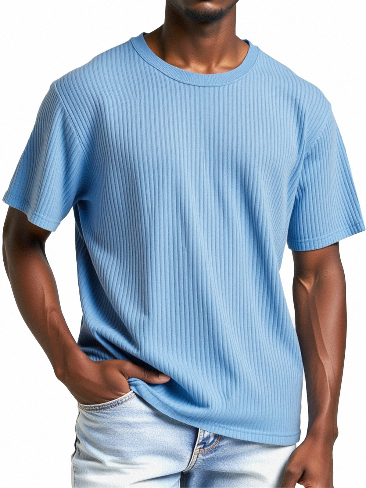 Men's Comfortable Solid Color Vertical Pit Round Neck Short-sleeved T-shirt