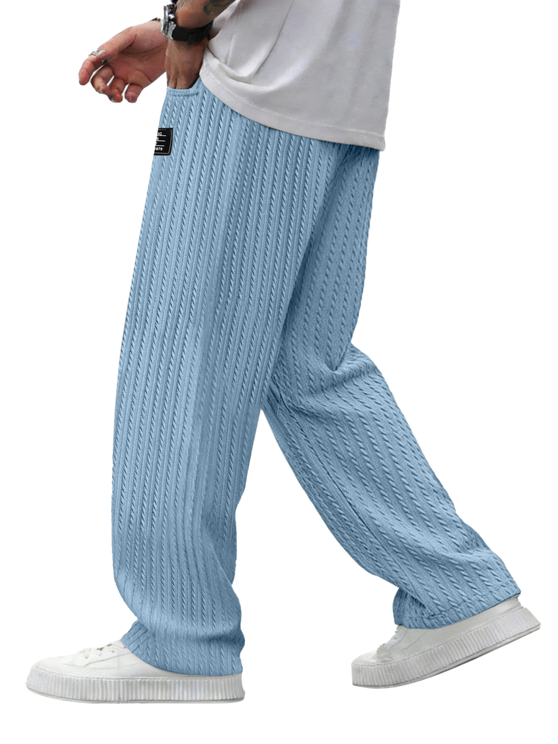 Men's Simple And Versatile Knitted Cable-knit Loose Straight-leg Trousers
