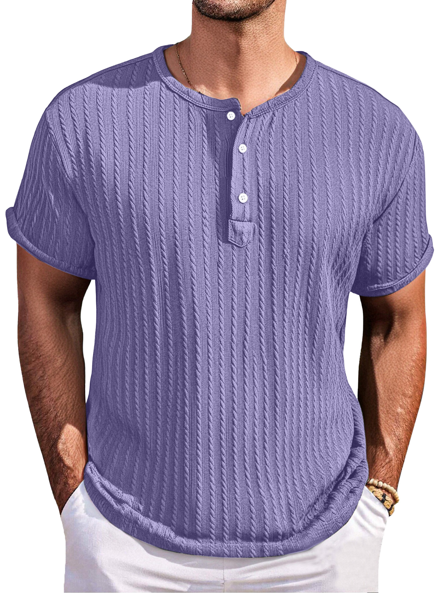 Men's Simple Casual Texture Loose Short-sleeved Henley Shirt