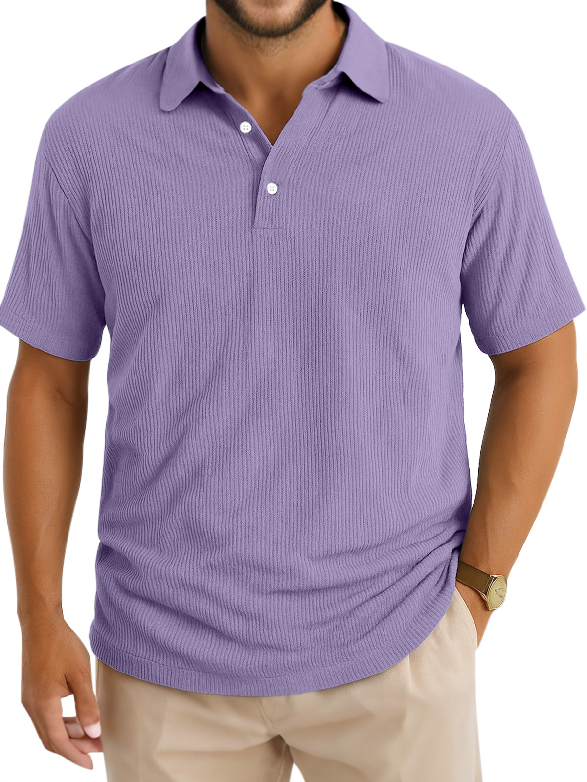 Men's Daily Simple Vertical Pit Lapel Button Short Sleeve Polo Shirt