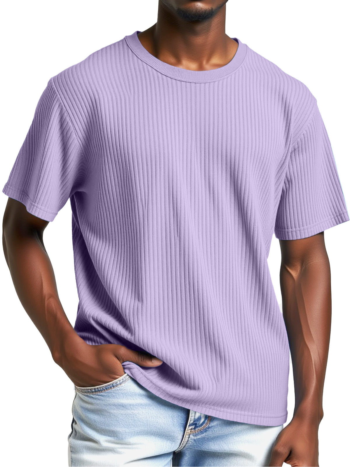 Men's Comfortable Solid Color Vertical Pit Round Neck Short-sleeved T-shirt