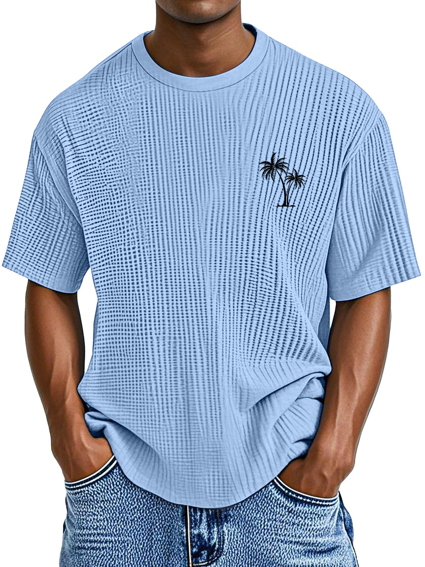 Men's Casual Simple Coconut Print Waffle Short Sleeve Round Neck T-shirt