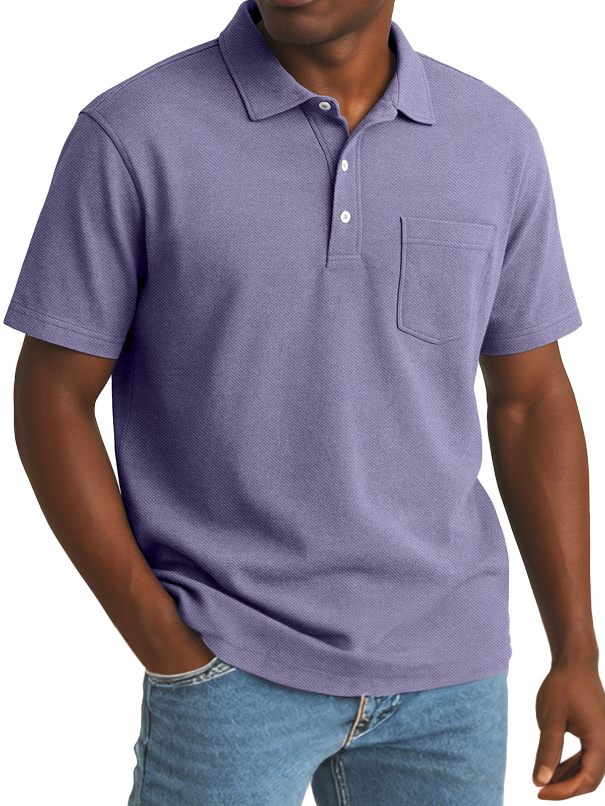 Men's Simple Daily Solid Color Comfortable Button Lapel Short Sleeve Polo Shirt