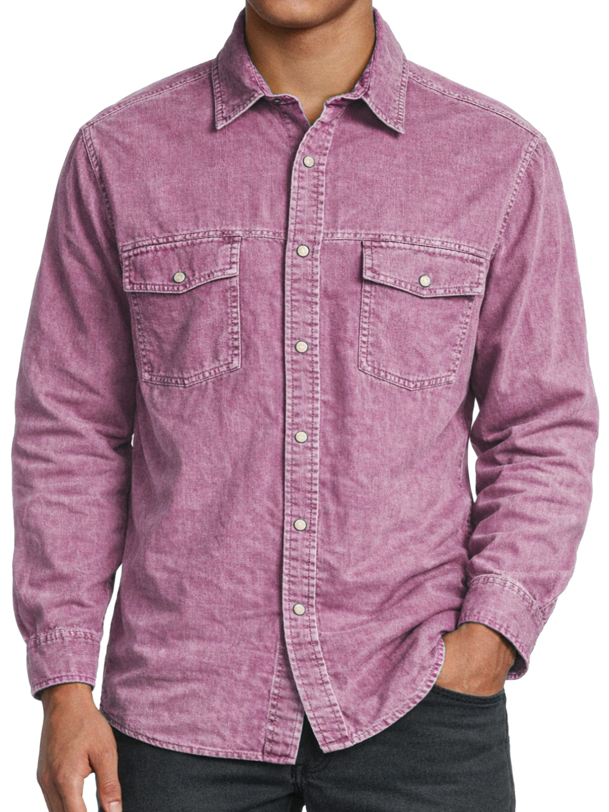 Men's Retro Double-pocket Collared Long-sleeved Shirt