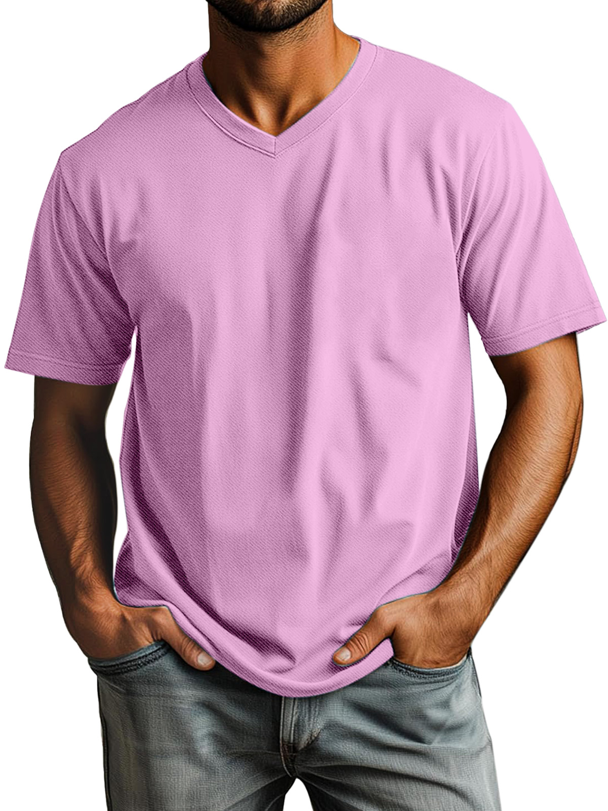 Men's Casual Simple Solid Color Daily V-neck Short-sleeved T-shirt