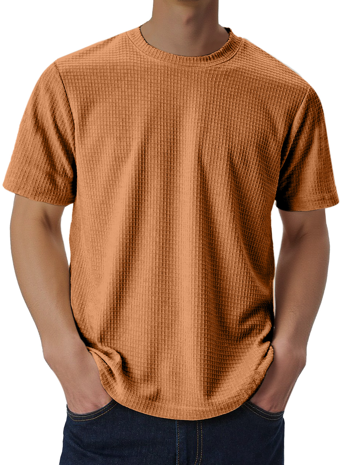 Men's Casual Loose Comfortable Waffle Short Sleeve T-shirt
