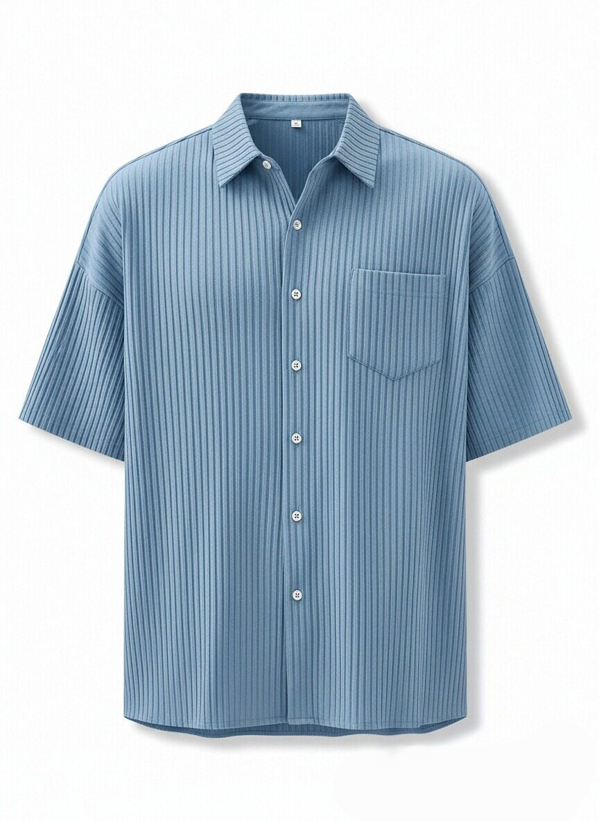 Men's Simple Solid Color Vertical Pit Short-sleeved Shirt With Chest Pocket