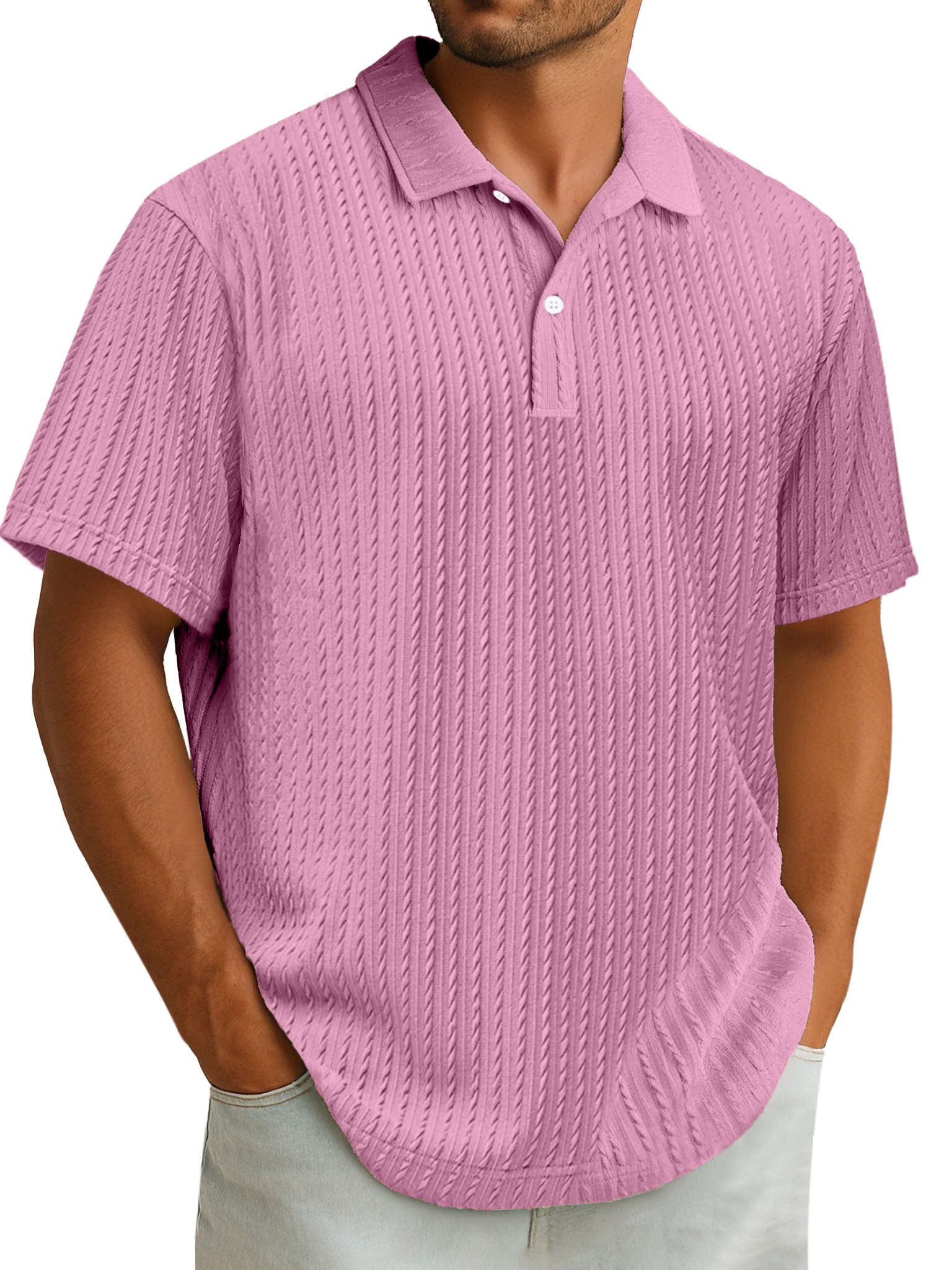 Men's Casual Simple Design Solid Color Texture Short-sleeved Polo Shirt