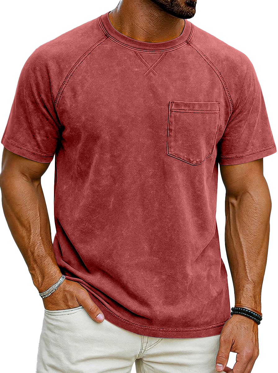 Vintage distressed raglan sleeve short-sleeved crew neck T-shirt