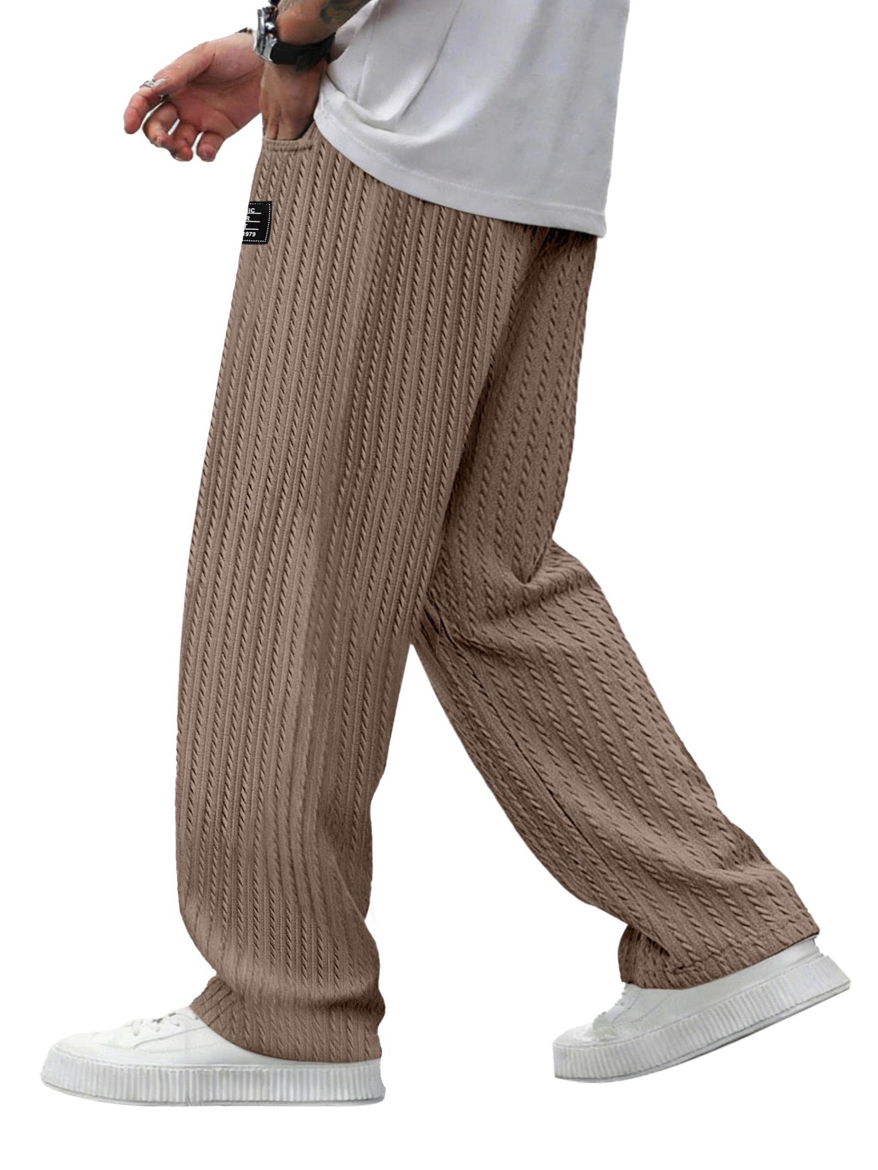 Men's Simple And Versatile Knitted Cable-knit Loose Straight-leg Trousers