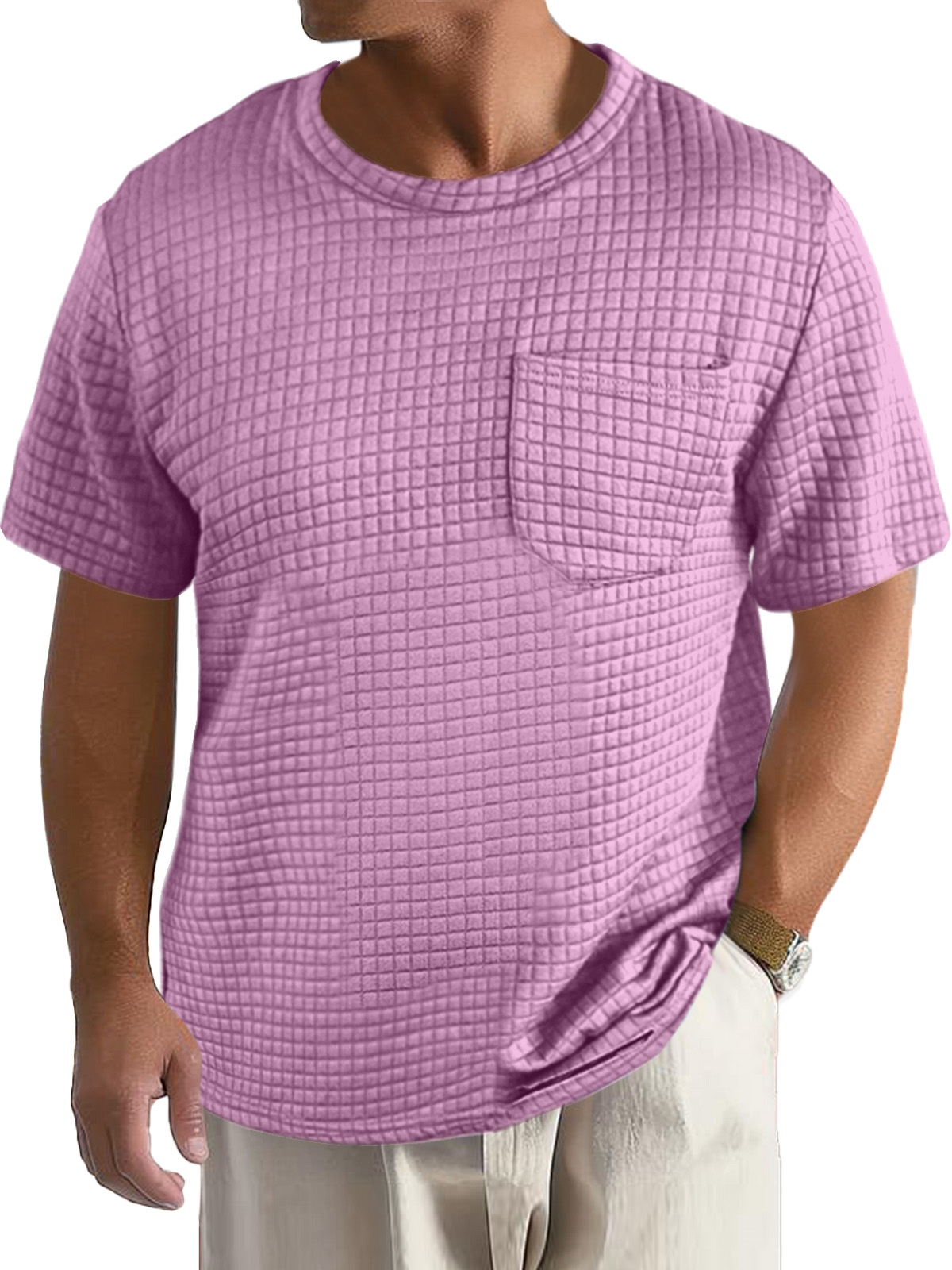 Men's Casual Daily Solid Color Small Square Short Sleeve Pocket T-shirt