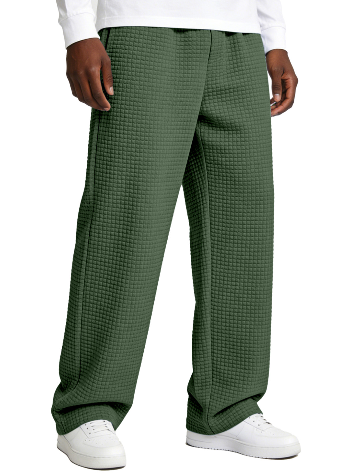 Casual Waffle-knit Loose-fitting Trousers