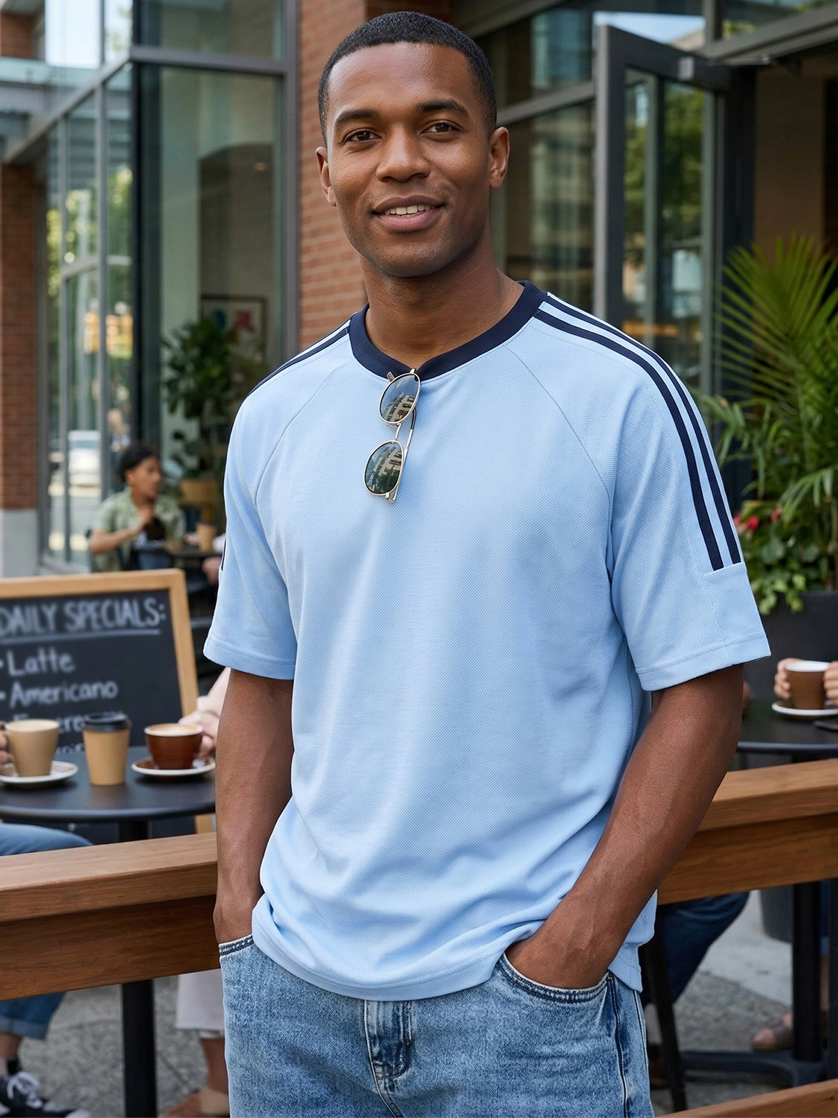 Men's American Contrast Three-stripes Pure Cotton Comfortable And Breathable Short-sleeved T-shirt
