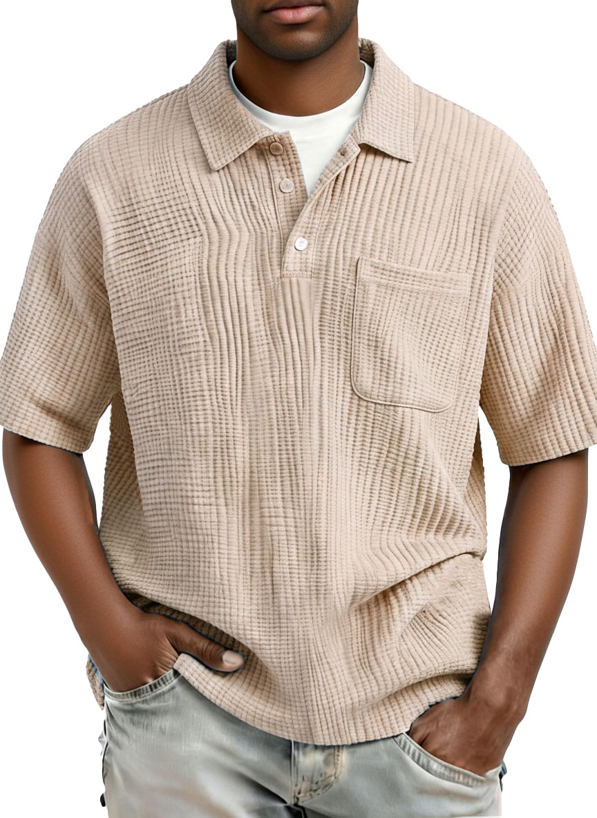 Men's Fashion Casual Pleated Fabric Short-Sleeve Polo Shirt