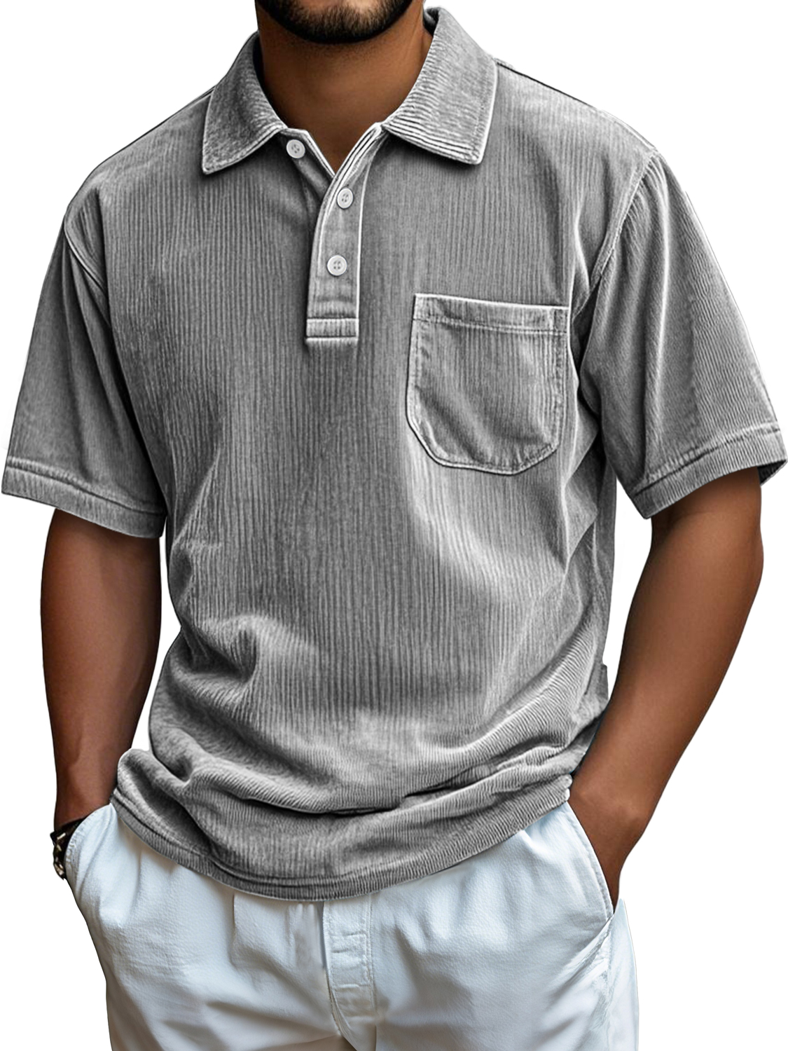 Men's Everyday Corduroy Pocket Casual Comfortable Short-sleeved Polo Shirt