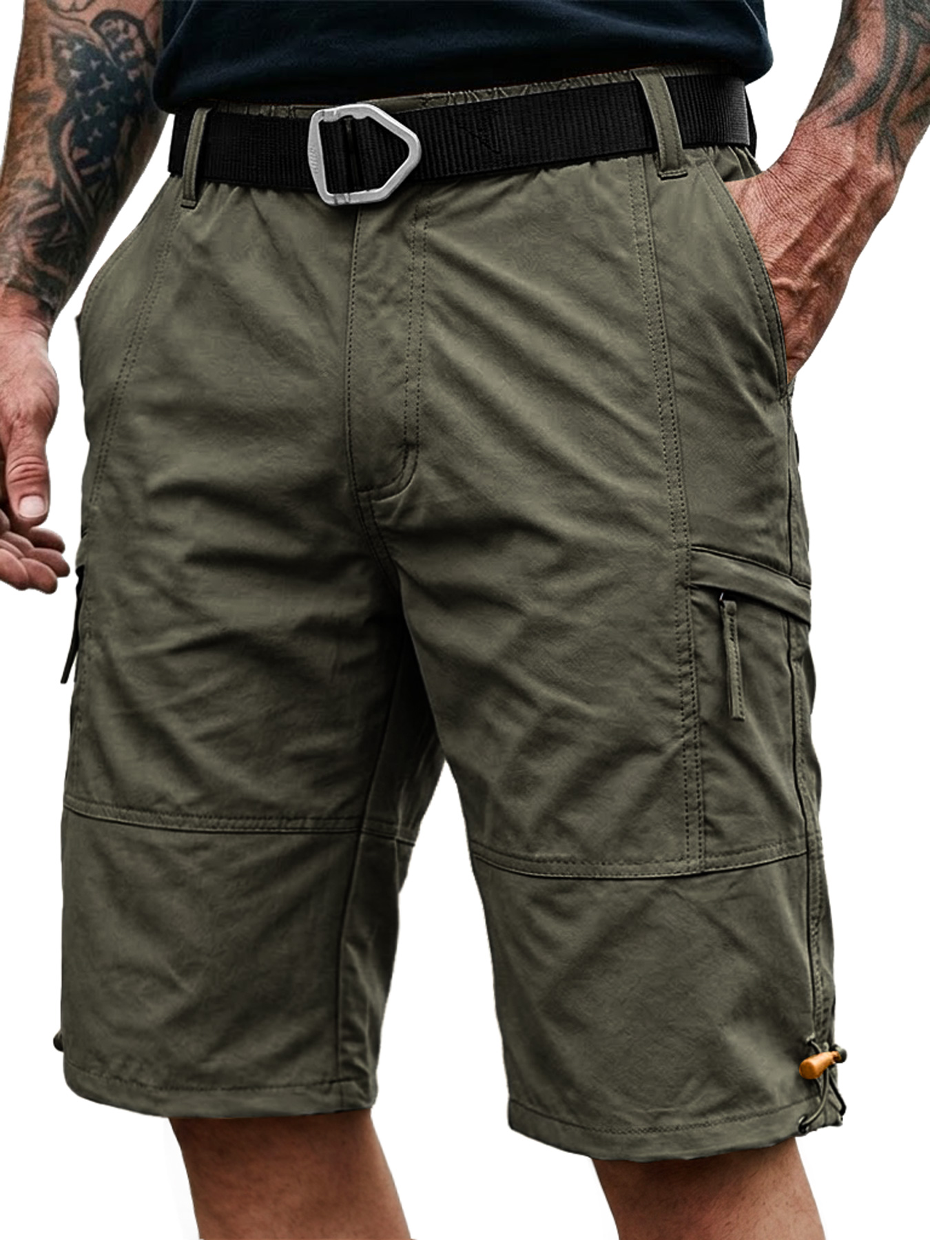 Men's 100% Cotton Multi-Pocket Zipper Casual Cargo Shorts