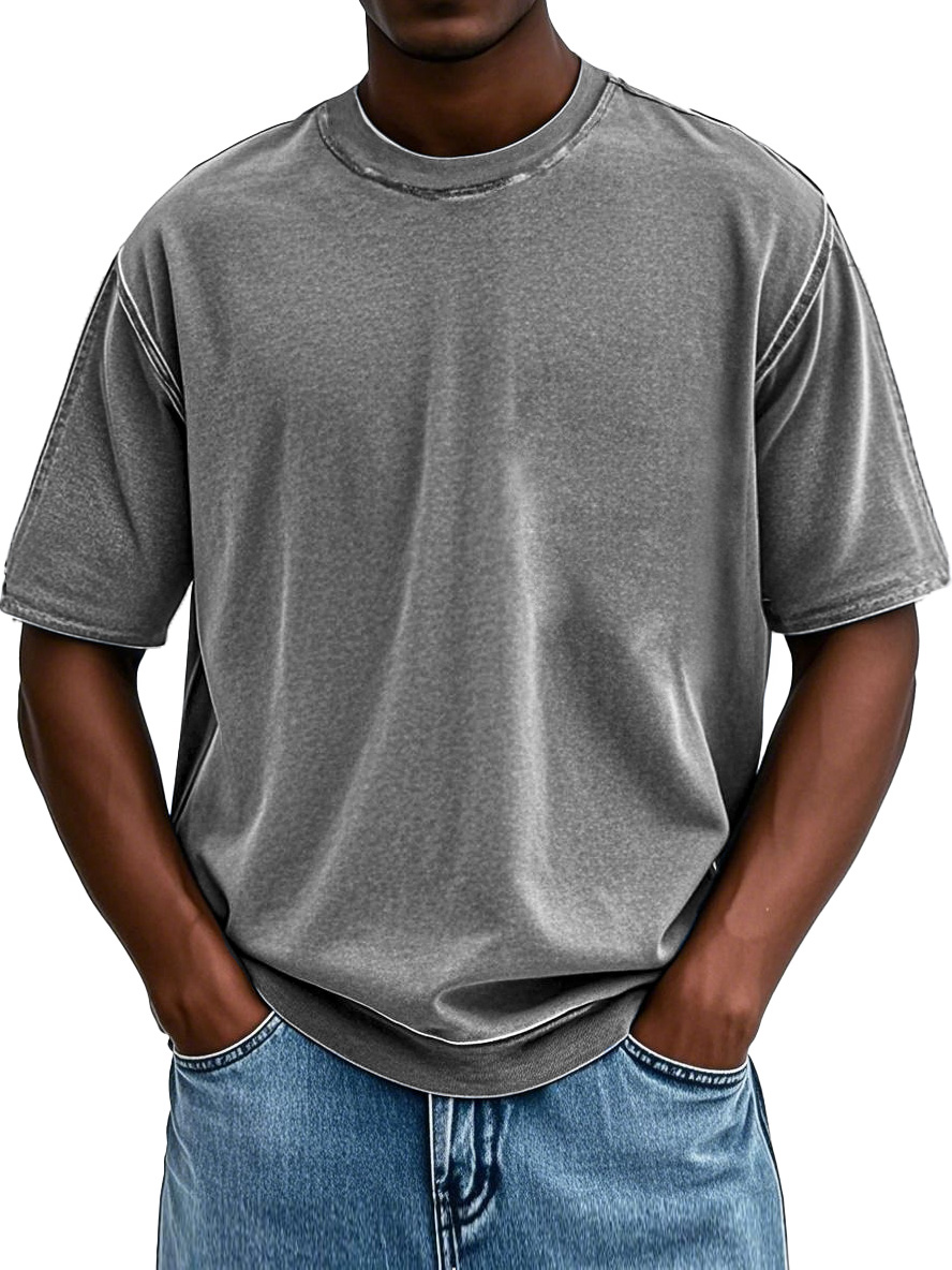 Men's Fashion Washed Retro Round Neck Short-sleeved T-shirt