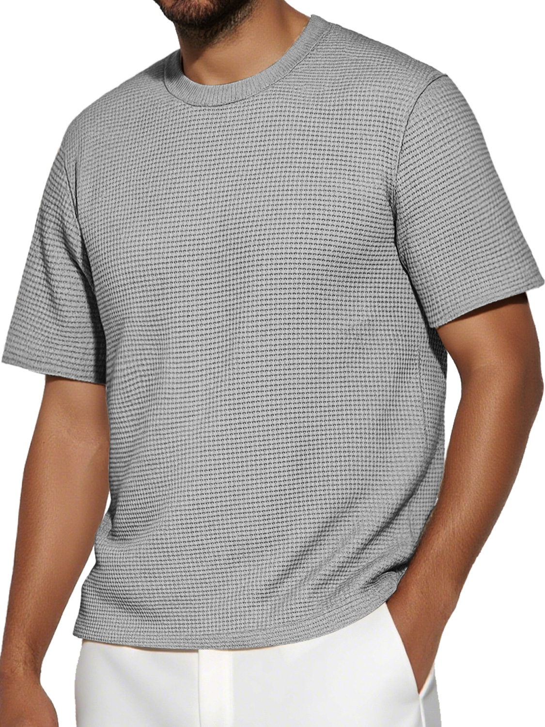 Men's Daily Round Neck Waffle Casual Solid Color Short Sleeve T-Shirt