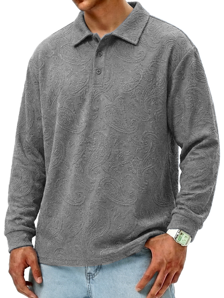 Men's Fashionable Retro Paisley Fabric Loose-Fit Collar Polo Shirt