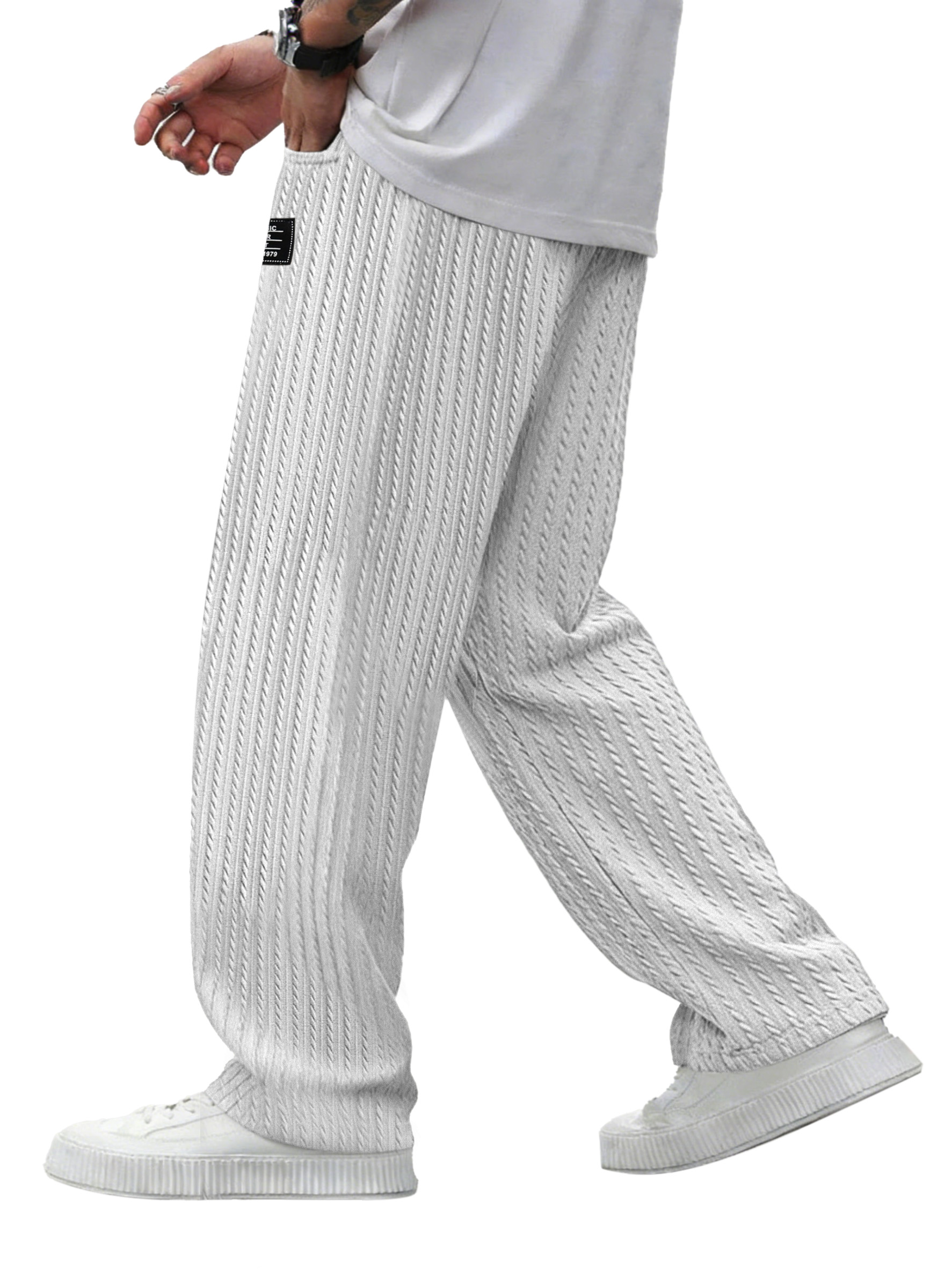 Men's Simple And Versatile Knitted Cable-knit Loose Straight-leg Trousers