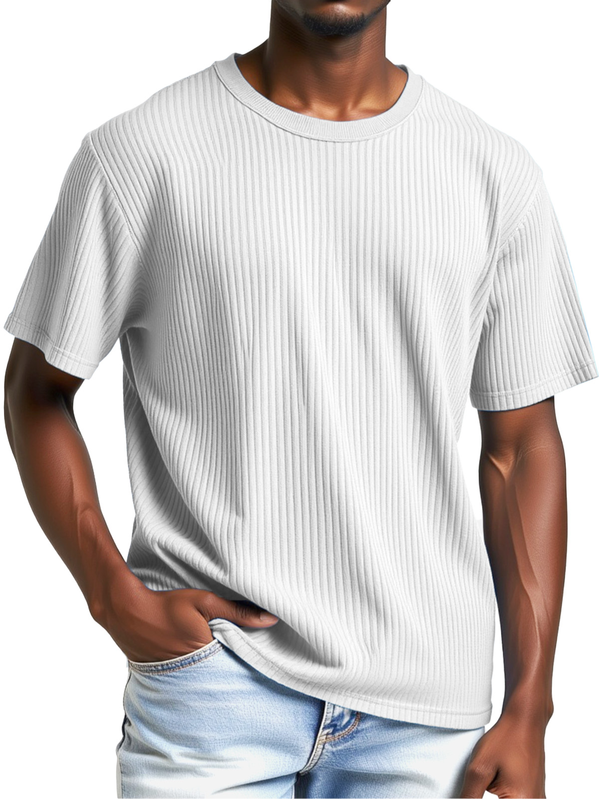 Men's Comfortable Solid Color Vertical Pit Round Neck Short-sleeved T-shirt