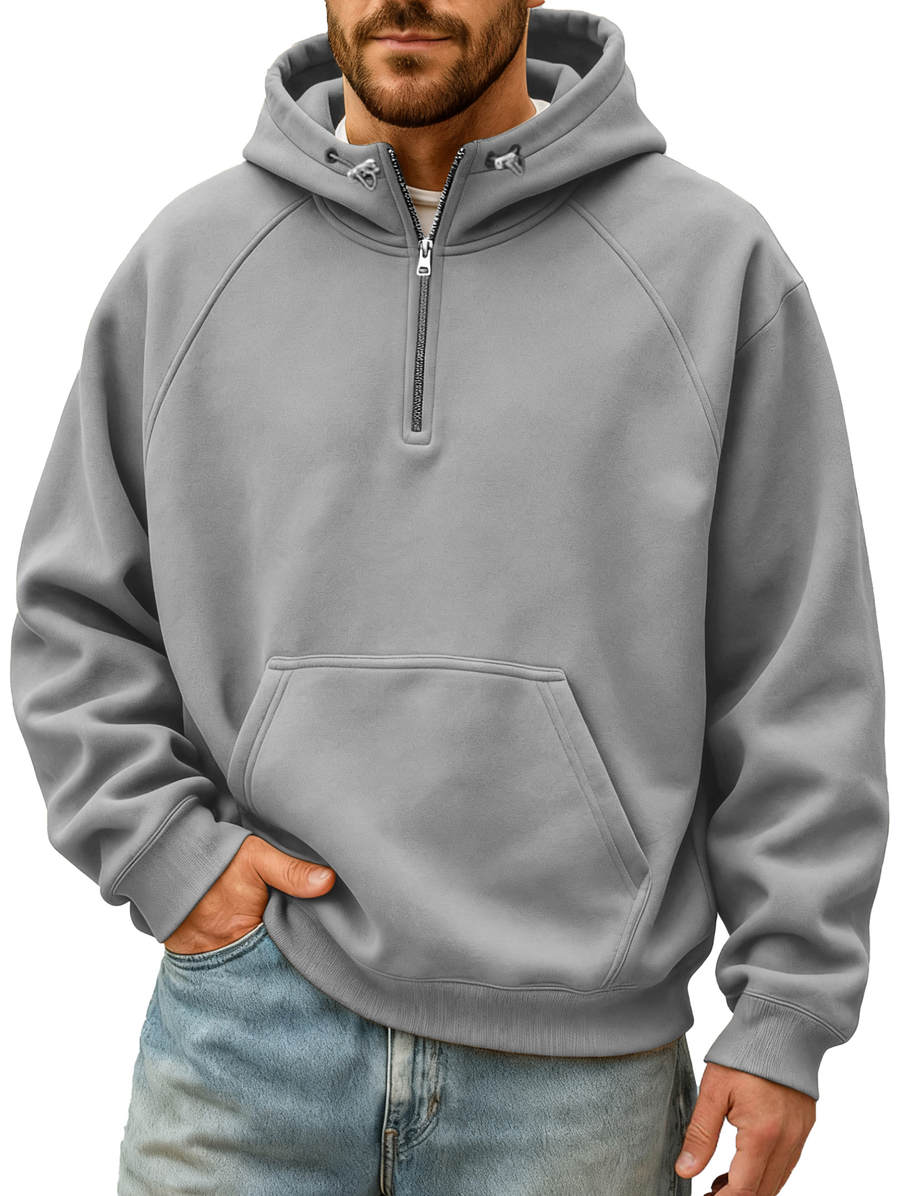 Men's Simple And Comfortable Solid Color Stand Collar Zipper Hooded Sweatshirt