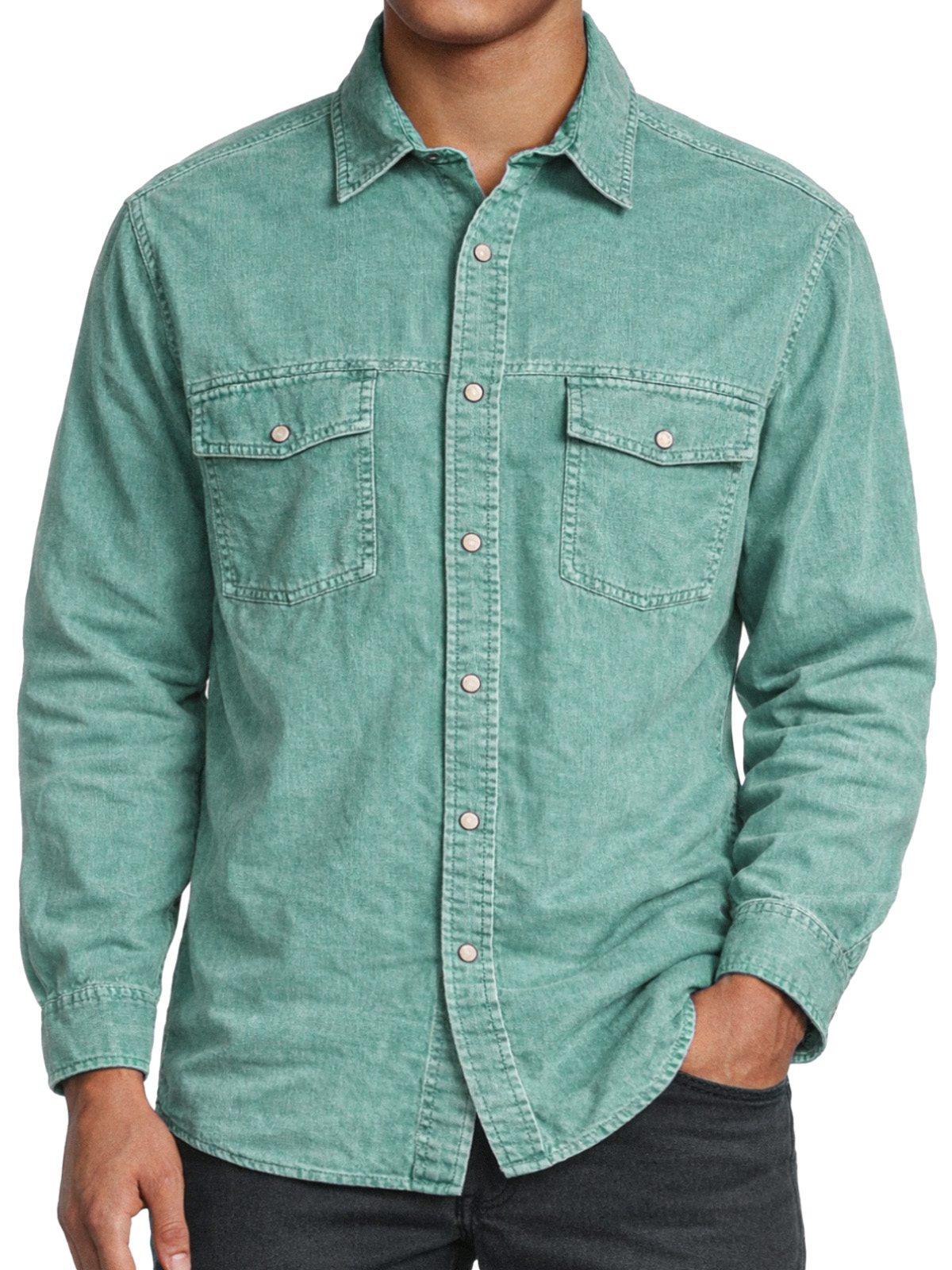 Men's Retro Double-pocket Collared Long-sleeved Shirt